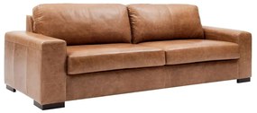 Sofá 3 Lugares Sala de Estar Pés Madeira Aisla 210 cm Couro Camel G43 - Gran Belo