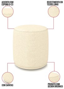 Puff Redondo Orgânico para Sala Malu Linho M11 - D'Rossi - Bege