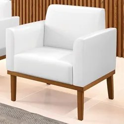 Poltrona Decorativa Base Madeira Castanho Maressa Sintético PU Branco