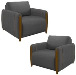 Kit 2 Poltronas Decorativas para Sala de Estar 98cm Amaranto Z32 Linho