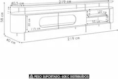 Rack TV 85 Pol 220cm 2 Portas Com LED Ária Off/Champanhe - HB Móveis