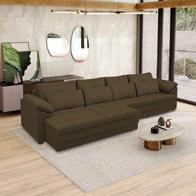 Sofá Retrátil Elétrico Sala de Estar Nolan Bipartido 339cm Conforto Premium em Couro Cappuccino G58 - Gran Belo