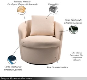 Poltrona Base Giratória Portofino Linho Rústico Nude G92 - Gran Belo
