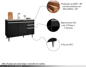 Balcão de Cozinha para Pia Pursat MDP/BP Preto G96 - Gran Belo