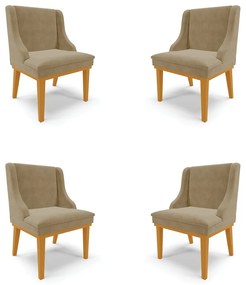 Kit 4 Cadeiras Decorativas Sala de Jantar Base Fixa de Madeira Firenze Suede Nude/Castanho G19 - Gran Belo