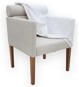 Poltrona Decorata em Linho com Capa de Sarja removível e almofada decorativa Sarja branca