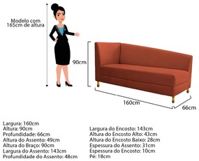 Recamier Valéria 160cm Lado Esquerdo Suede Terracota - ADJ Decor