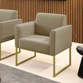 Poltrona Base Industrial Dourado Marisa Suede - Marrom Rato
