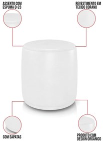 Puff Redondo Orgânico para Sala Malu Sintético PU M11 - D'Rossi - Branco