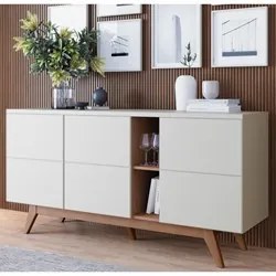 Buffet Cristaleira e Aparador Rebeca C05 Off White/Freijó - Mpozenato