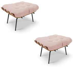 Kit 02 Puffs Costela Veludo Verde Base Metálica Preto - D'Rossi