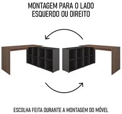 Mesa Escrivaninha em L Eron e Gaveteiro com Rodízios Mity A06 Ipê/Pret