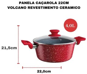 Caçarola Titânio Red 22cm + Tampa de vidro