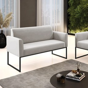 Sofá Namoradeira Base Industrial Preto Marisa Veludo D03 - D'Rossi - Cinza