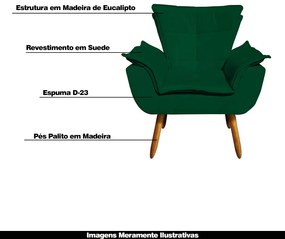 Poltrona Decorativa Pés Palito Charger Suede Verde G19 - Gran Belo