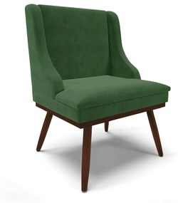 Cadeira de Jantar Liz Suede Base Fixa Madeira com Pés Palito Tabaco D03 - D'Rossi - Verde