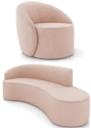 Sofá 4 Lugares 220cm Wendi e Poltrona Steve Veludo Rose I01  - Mpozena