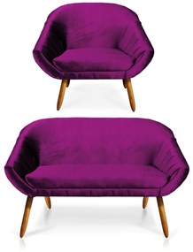Kit 01 Namoradeira 02 Lugares e 01 Poltrona Giovana Acetinado Pés Palito Castanho - D'Rossi - Roxo