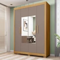 Guarda Roupa Solteiro 154cm 4 Portas Espelho Brasid Mel/Cacao C01 - Mp