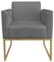 Poltrona Decorativa Base Industrial Dourada Maressa S08 Suede Grafite