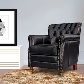 Kit 04 Poltronas Decorativas Sala de Estar Níger Pés Príncipe Couro Preto G58 - Gran Belo