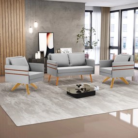 Kit 01 Namoradeira 02 Lugares e 02 Poltronas Mari Suede Base de Madeira MA30 - D'Rossi - Cinza