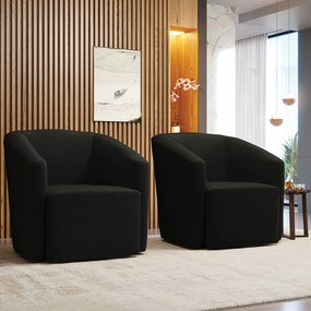 Poltrona Decorativa Base Giratória Kit 2 Stella Max Suede Preto D03 - D'Rossi