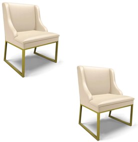 Cadeira Sala de Jantar Industrial Dourado kit 2 Liz Sintético D03 - D'Rossi - Bege