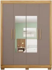 Guarda Roupa Solteiro 154cm 4 Portas Espelho Brasid Mel/Cacao C01 - Mp