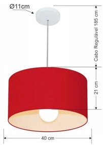 Lustre Pendente Cilíndrico Md-4031 Cúpula em Tecido 40x21cm Bordo - Bivolt