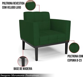 Kit 2 Poltronas Decorativas Karen Pés Fixo em Madeira Preto Veludo Verde Esmeralda G19 - Gran Belo