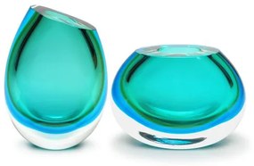 Par de Vasinhos 92 e 96 Bicolor Verde com Água-marinha Murano Cristais Cadoro