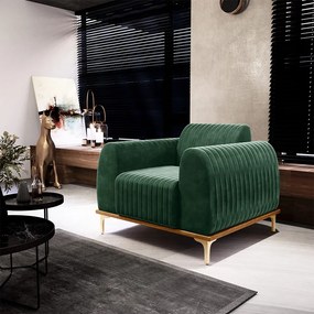 Kit 2 Poltronas Decorativas Sala de Estar Base de Madeira Euro Veludo Verde G15 - Gran Belo