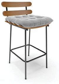 Banqueta Costela Suede Base Metálica Preto - D'Rossi - Cinza