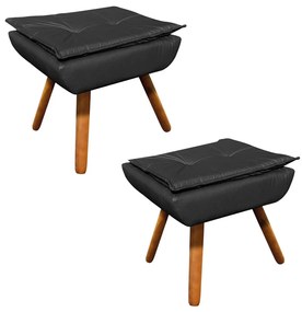 Puff Banqueta Decorativo Pé Palito Kit 2 Opala Corino D03 - D'Rossi - Preto