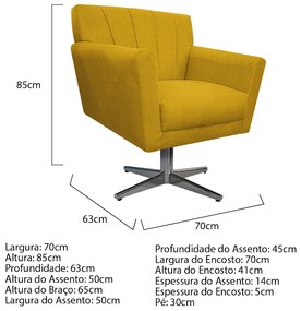Poltrona Laura Base Giratória de Metal Suede Amarelo - ADJ Decor
