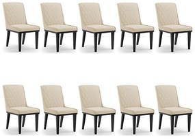 Cadeira Sala de Jantar Base Madeira Preto Kit 10 Sofia Suede D03 - D'Rossi - Bege