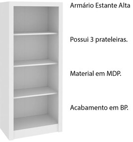 Armário Estante Alto para Escritório Home Office ME4137 MDP Branco G69 - Gran Belo