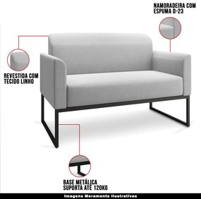 Poltrona Namoradeira Decorativa Isabella Base Industrial Linho Cinza/Preto G19 - Gran Belo