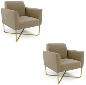 Kit 2 Poltronas Base X Industrial Dourado Marisa Suede D03 - D'Rossi - Marrom Rato