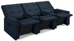 Poltrona de Cinema Reclinável 3 Lugares Baú USB Mallie FH9 Veludo Azul