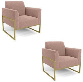 Poltrona Sala Estar Industrial Alta Dourado Kit 2 Marisa Bouclê Rosê