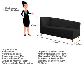 Recamier Valéria 185cm Lado Direito Corano Preto - ADJ Decor