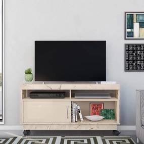 Rack TV 50 Pol 121cm Bancada com Rodízio Sala Zorin Calacata/Off White M20 - D'Rossi