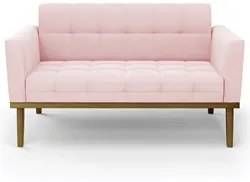 Sofá Namoradeira e 2 Poltronas Base Madeira Castanho Ana Suede Rosa Be