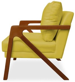 Poltrona Decorativa Amber Base De Madeira Veludo Amarelo