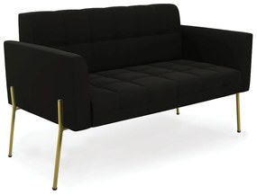 Sofá Namoradeira 2 Lugares Pé de Ferro Dourado Elisa Suede D03 - D'Rossi - Preto