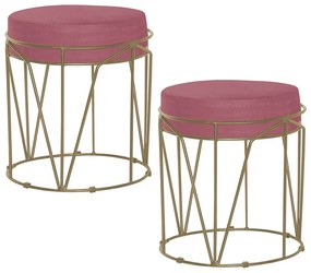 Kit 2 Puffs Decorativo Sala de Estar Base Gold Chloe Suede Rosa G41 - Gran Belo