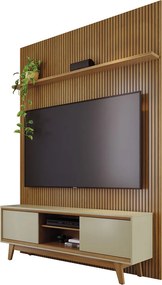 Conjunto Painel com Bancada Cesar 2 Portas Deslizantes 2 Prateleiras MDP até 65 Cumaru/Opala G97 - Gran Belo