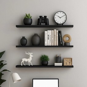 Prateleira Madeira Flutuante Multiuso Kit 3 91x20 Luara L06 - D'Rossi - Preto